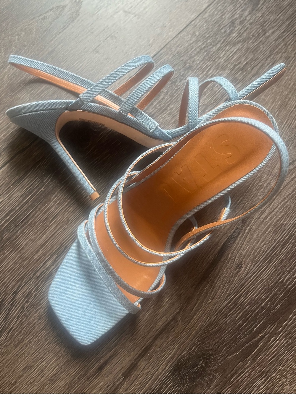 STAUD Anise Denim Strappy Sandals
